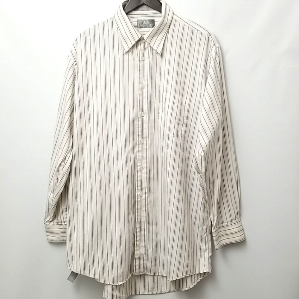 🎁5/$25 Stafford Shirt Men's 17 34 Pin Point Oxford Men's Long Sleeve Stripes